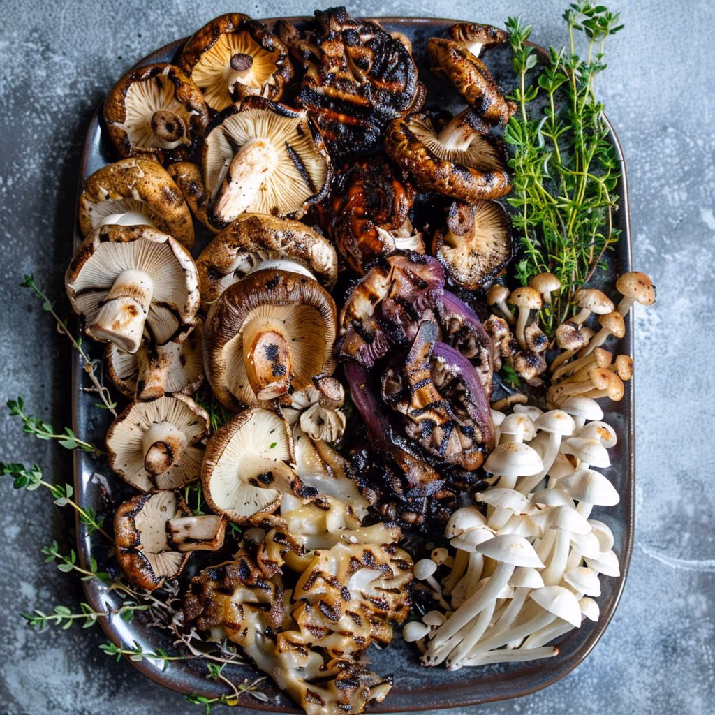 Grilled assorted mushroom platter — food photography by Seth Dobie
