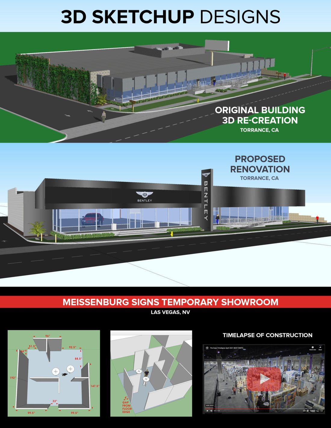 3D SketchUp architectural renderings for a retail building renovation