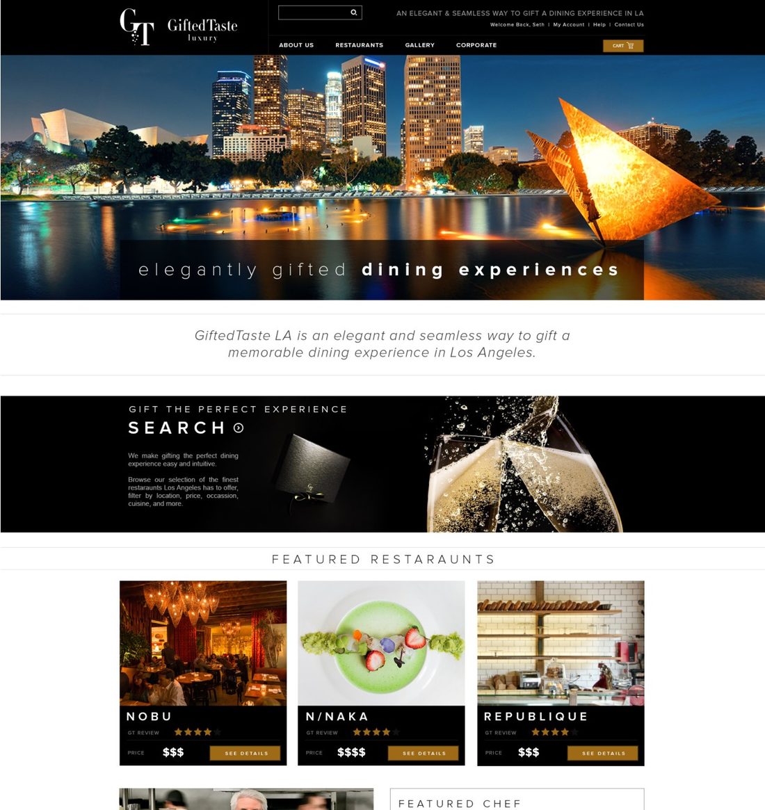 GiftedTaste LA website homepage design mockup
