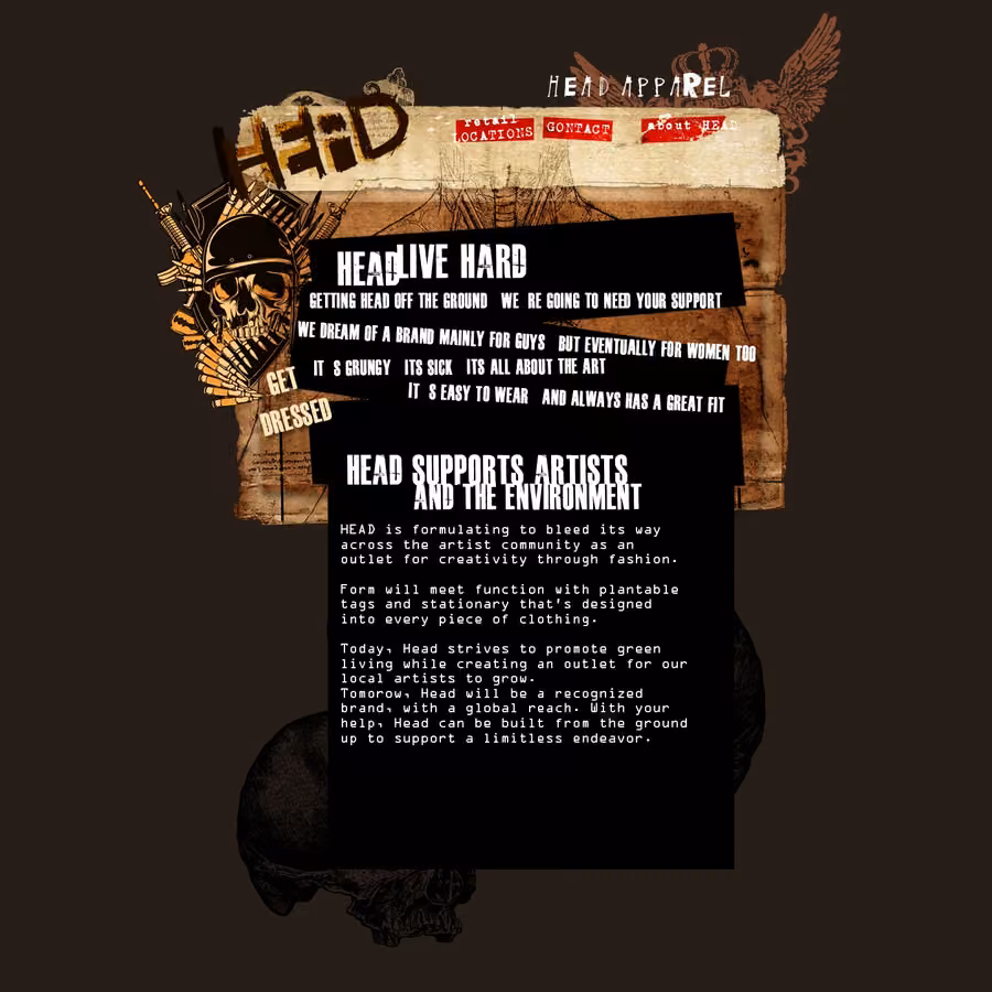 Grunge-style website design mockup with torn paper texture