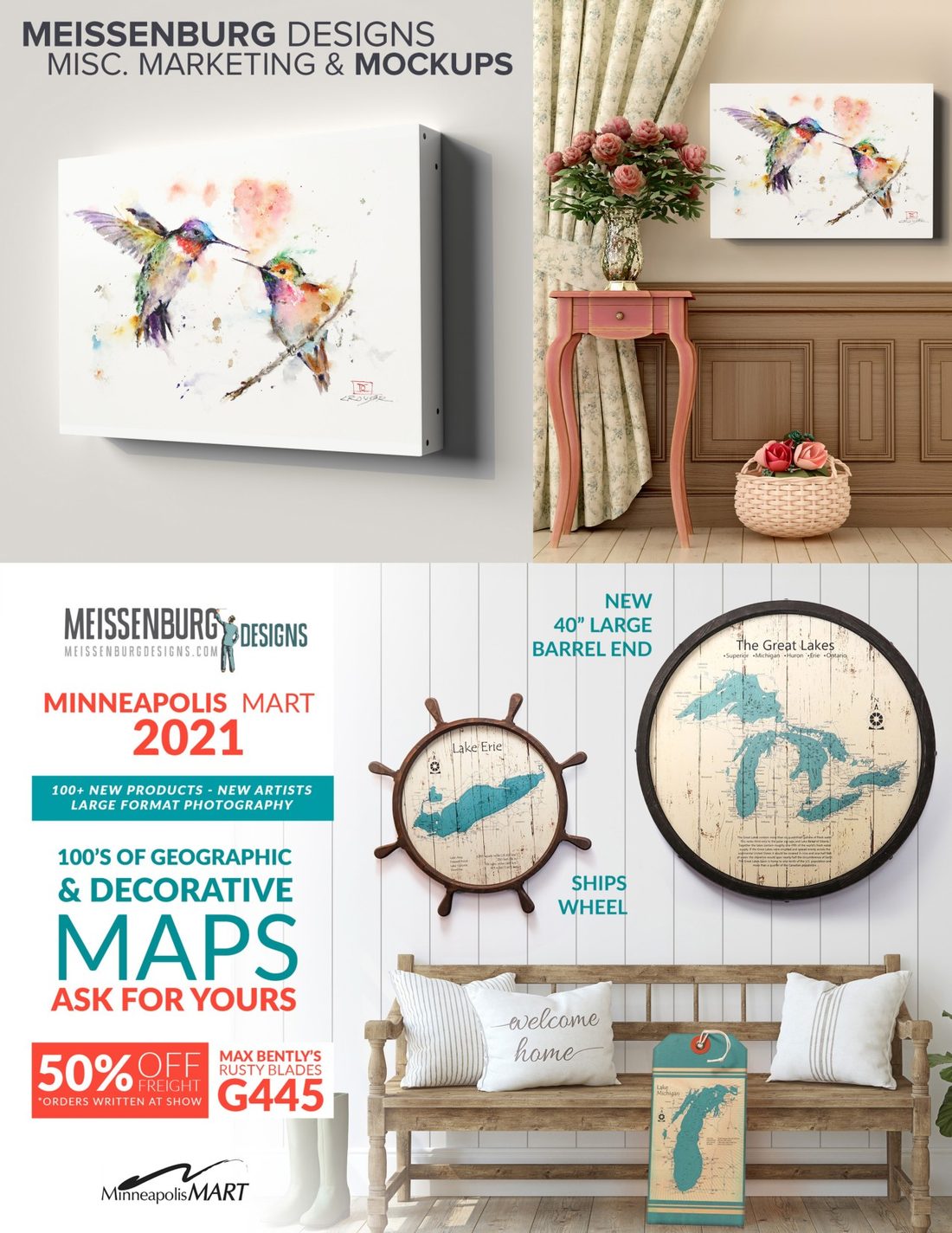 Meissenburg Designs product mockups and marketing collage