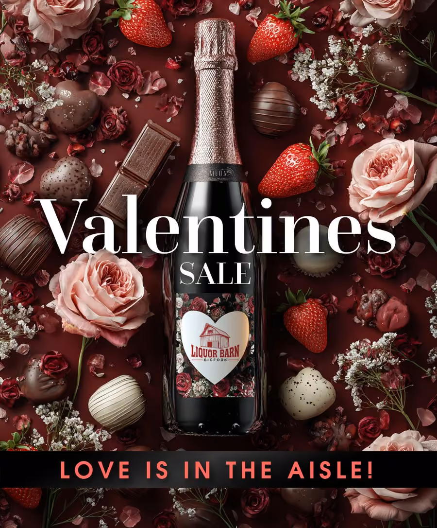 Valentine's Day sale advertisement design with champagne and roses