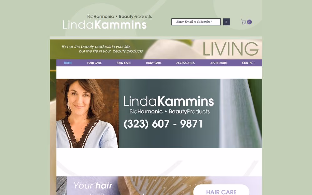Linda Kammins Aromatherapy Beauty Products website, designed and built by Seth Dobie